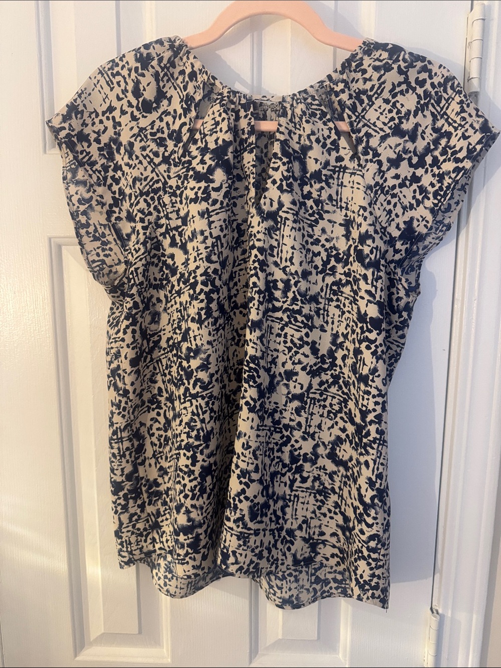 Women's Navy & Cream Printed Cap-Sleeve Top